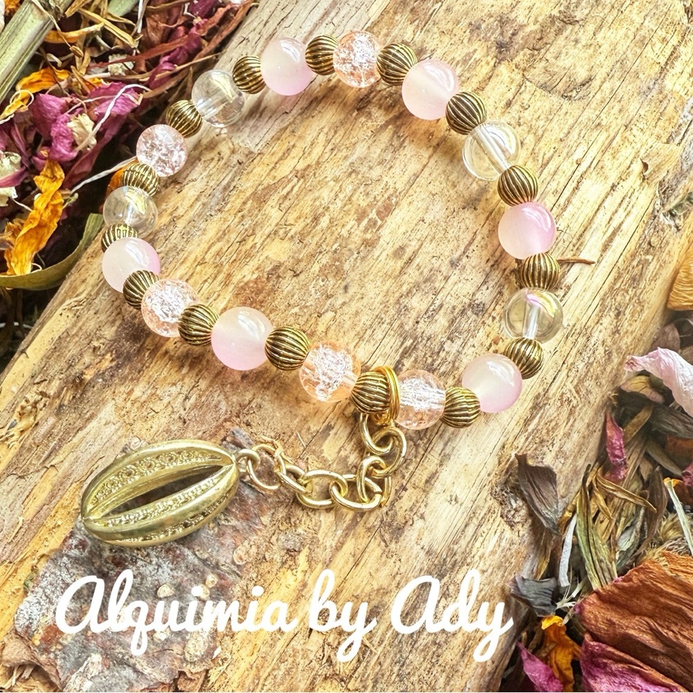 Luxury pink quartz and gold statement bracelet boho
